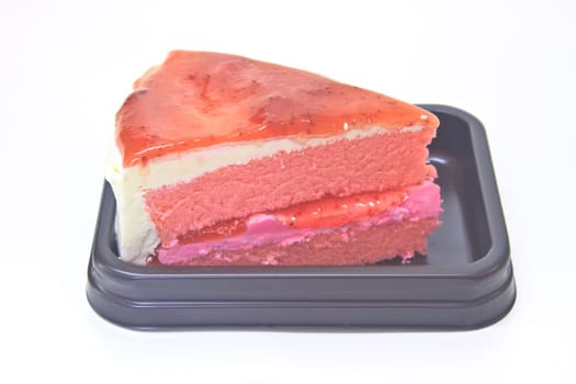 Dessert Strawberry cheesecake in plate on background