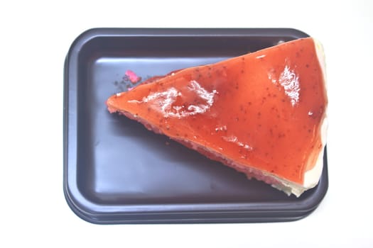 Dessert Strawberry cheesecake in plate on background