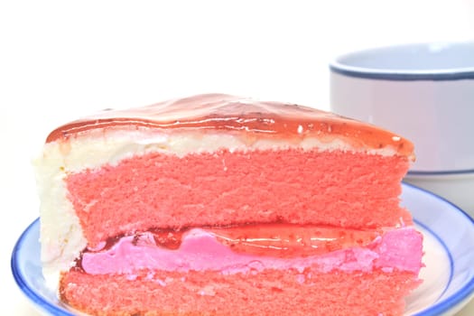 Dessert Strawberry cheesecake in plate on background