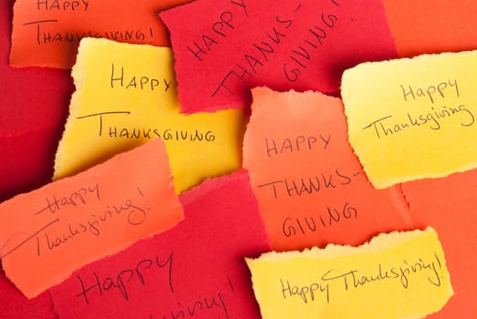 Many Memos with the Handwritten Words Happy Thanksgiving on it