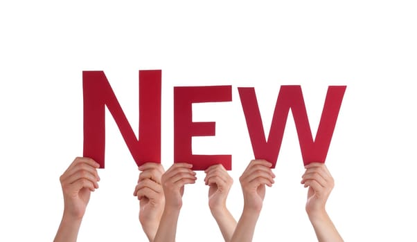 Many People Holding the Red Word New, Isolated