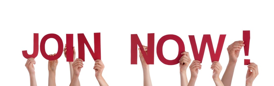 Many People Holding the Words Join Now, Isolated