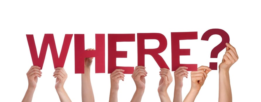Many People Holding the Red Word Where, Isolated
