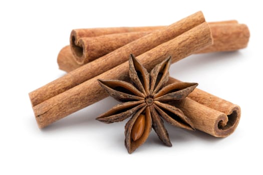 Cloves, anise and cinnamon isolated on white background