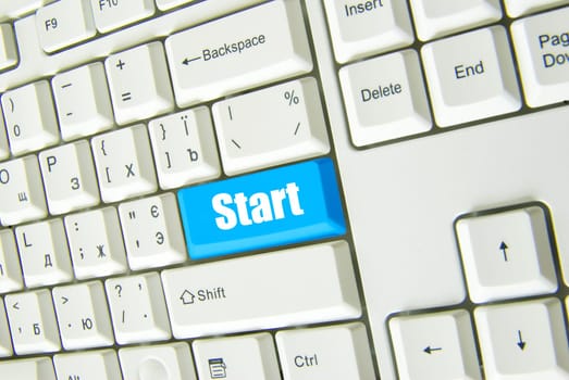 Keyboard  blue key Start . business concept