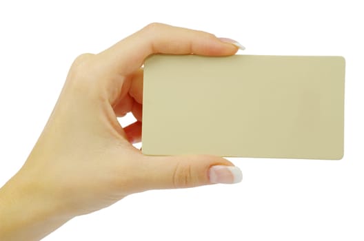 card blank in a hand isolated on white