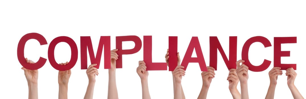 Many People Holding the Red Word Compliance, Isolated