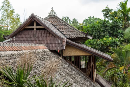 House roof in a plantation in a rich vegetation with cloudy skies in Singapore