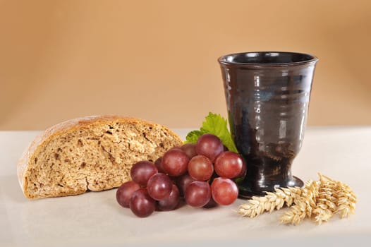 Bread,wine and the Bible for the sacrament or communion