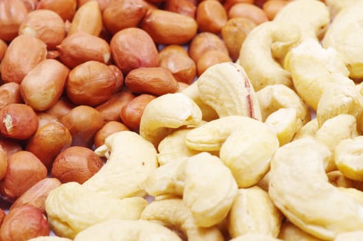 closeup of peanut and cashew