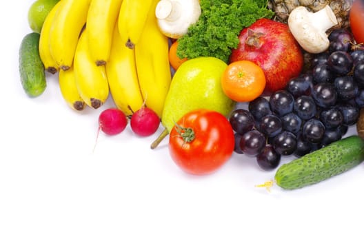 Fresh fruits and vegetables isolated on white