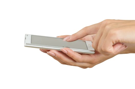 Hand holding big touchscreen smart phone