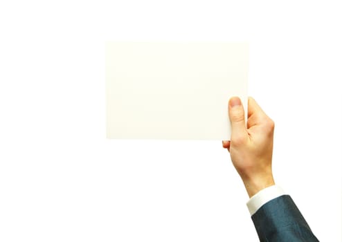 card blank in a hand isolated on white