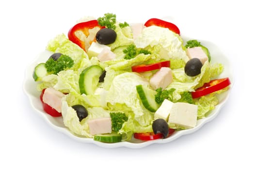 vegetable salad in plate on white