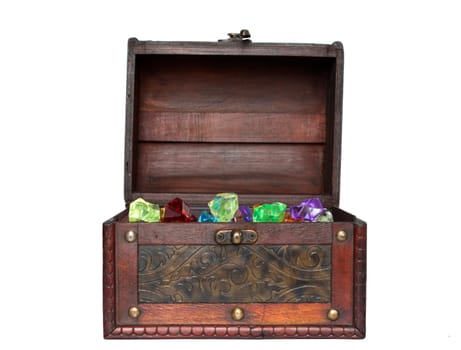 Isolated antique wooden chest on white background