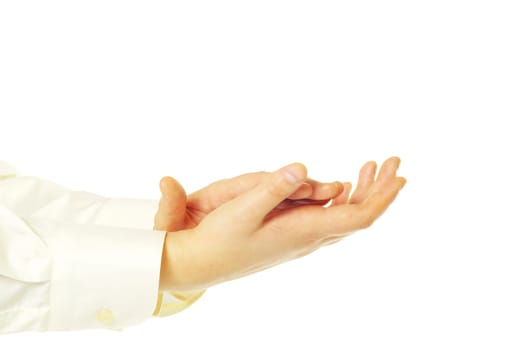 Man is giving applause on a white background