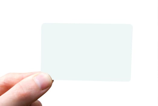 Man hand holding a blank business card