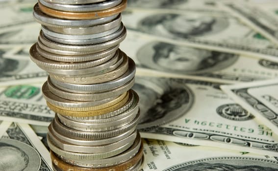 coins isolated on dollars background
