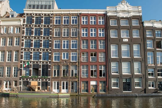 Amsterdam old town.Traditional Dutch architecture.