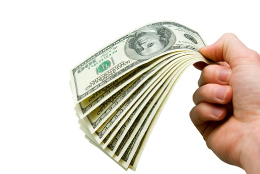Money in hands isolated on white