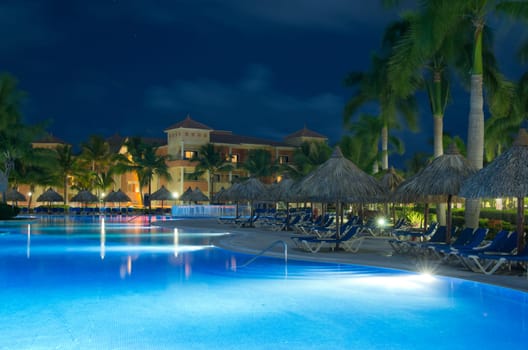 Swimming pool in night illumination