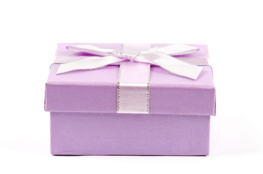 Christmas box gifts with satin bow isolated on white background