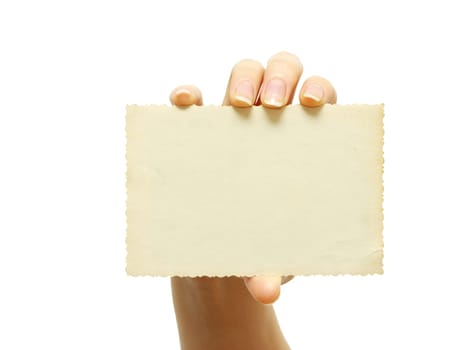 card blank in a hand on white