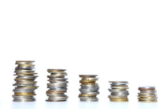Coin pile isolated on white background