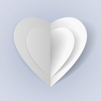 Two white folded paper hearts for romantic design