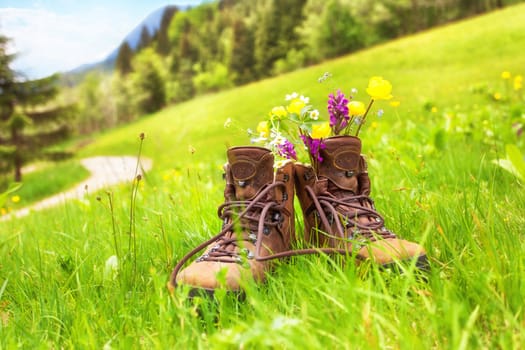 Hiking boots in the mountains