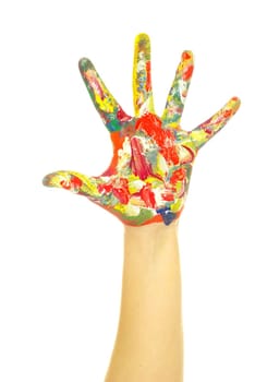 hand painted in colorful paints on white