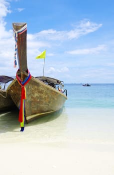 Tropical beach, longtail boats, Andaman Sea, Thailand