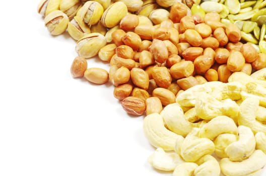 Assorted mixed nuts on white background