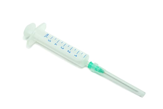 New syringe isolated on white background.
