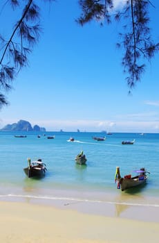 longtail boats on a tropical sea