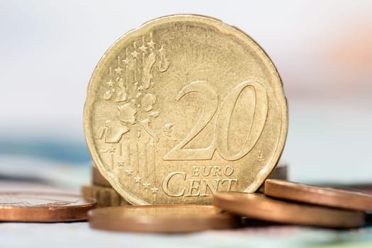 Close up of a twenty cents euro coin