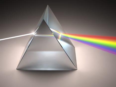The crystal prism disperses white light into many colors.