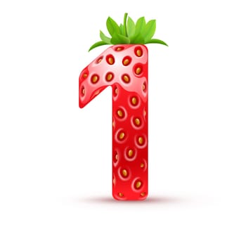 One number in strawberry style with green leaves