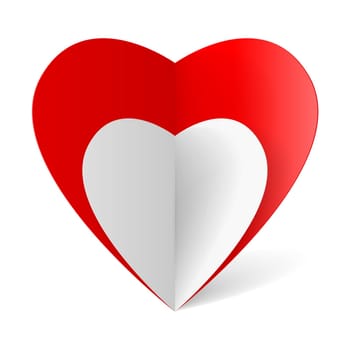 Red and white folded paper hearts for your design