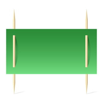 Blank banner with green paper on toothpicks. Illustration on white background