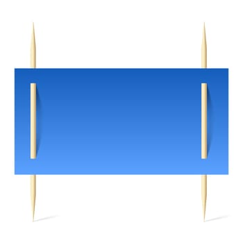 Blank banner with blue paper on toothpicks. Illustration on white background