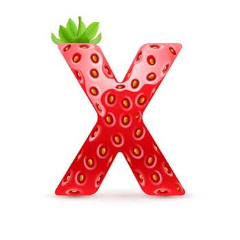 Letter X in strawberry style with green leaves