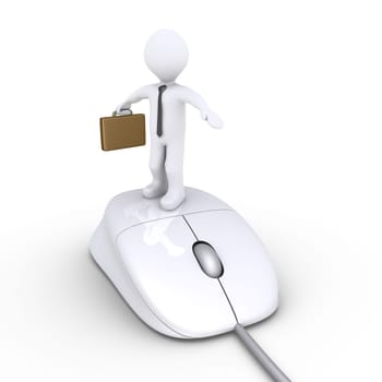3d businessman is standing on a computer mouse