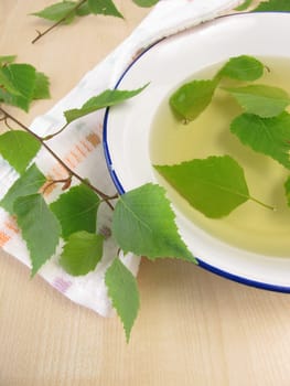 Bath tea with birch leaves