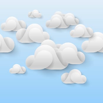 Abstract white clouds made of curved elements on light blue background. Cloud computing