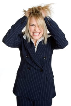 Isolated frustrated blond businesswoman