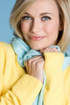 Pretty blond woman wearing scarf