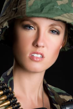 Beautiful sexy military woman closeup
