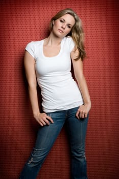 Beautiful red background fashion woman
