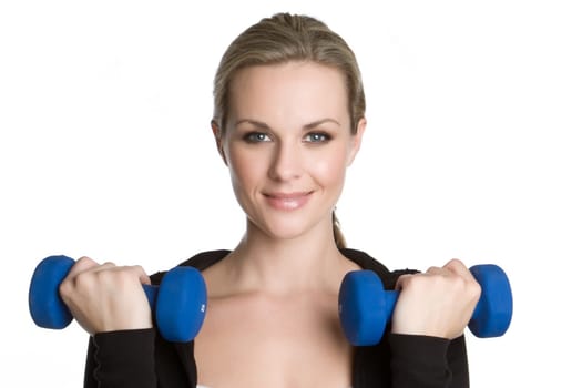 Smiling fitness woman lifting weights